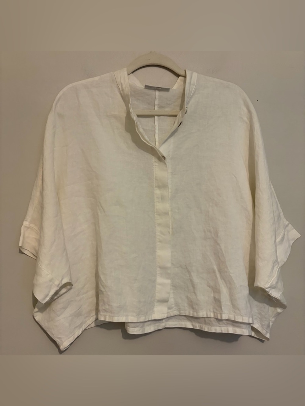 Bryn Walker 100% Linen Boxy Oversized Crop Button Front Too Off Whits M Medium